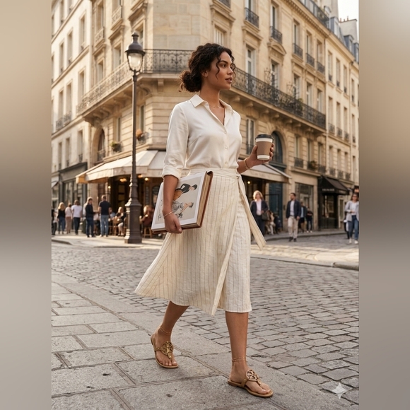 Tory Burch Shoes - Tory Burch Beige Patent Leather Logo Thong Sandals